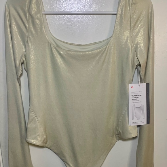 lululemon athletica Tops - Lululemon Wundermost Square-Neck LS Bodysuit Shine Gold LXBO LW3INRS Large